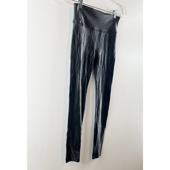 Spanx High Rise Compression Faux Leather Leggings Black Large Petite - Picture 8 of 8